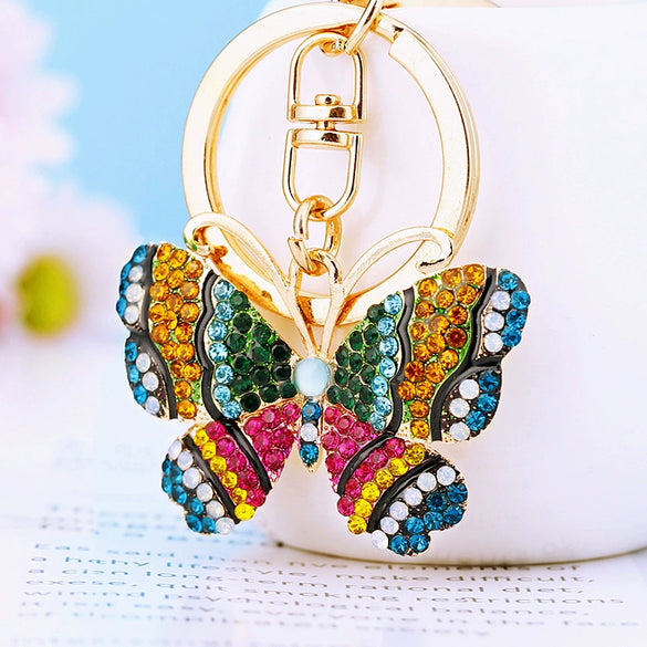 Metal Alloy Colorful Crystal Butterfly Keychain Creative Diamondencrusted Women's Bag Pendant