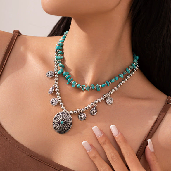 Metal Alloy Geometric Drop Shape Electroplated Hangtag Pendant Clavicle Necklace For Women
