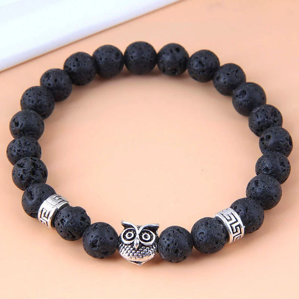 Metal Alloy Geometric Owl Volcanic Stone Electroplated Women's Bracelet
