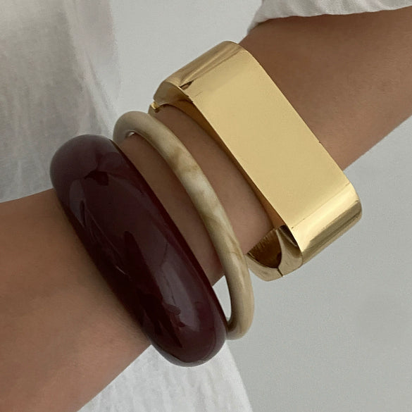 Metal And Acrylic Resin Geometric Cshaped Open Bracelet For Women With Electroplating