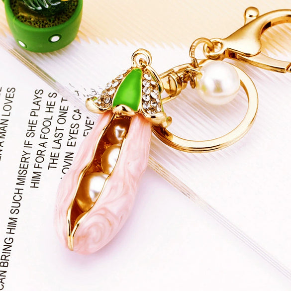 Metal And Zinc Alloy Pastoral Style Pea Pod Car Keychain For Women