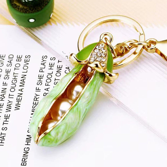 Metal And Zinc Alloy Pastoral Style Pea Pod Car Keychain For Women