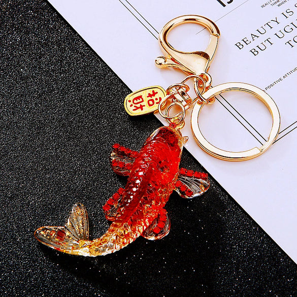 Metal Arowana Car Keychain Cute Key Chain Ring For Men And Women With Crystal As Gift