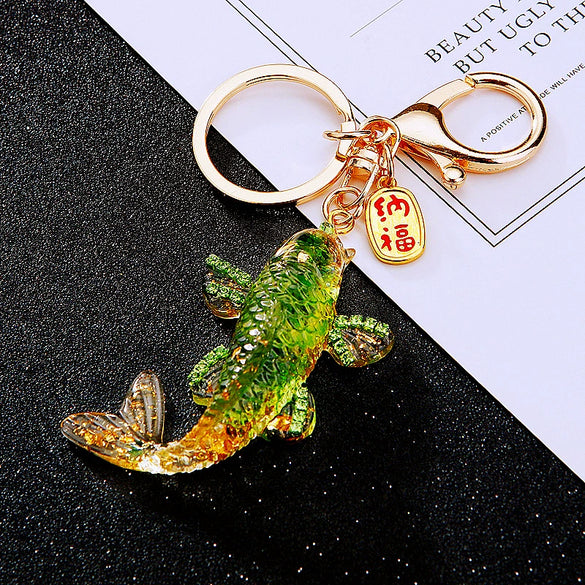 Metal Arowana Car Keychain Cute Key Chain Ring For Men And Women With Crystal As Gift