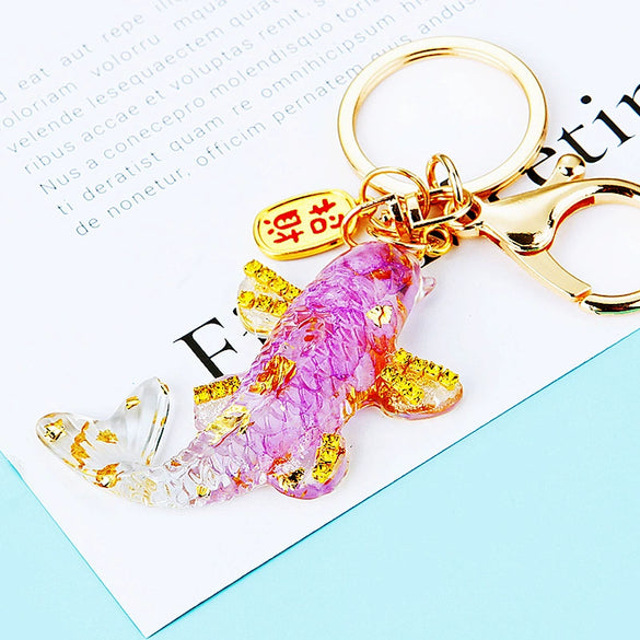 Metal Arowana Car Keychain Cute Key Chain Ring For Men And Women With Crystal As Gift