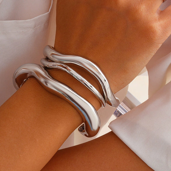 Metal Asymmetrical Lava Bracelet For Women Geometric Style Electroplated
