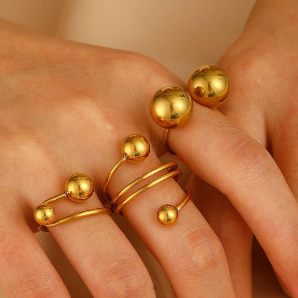 Metal Ball Geometric Ring Electroplated Hand Jewelry For Unisex