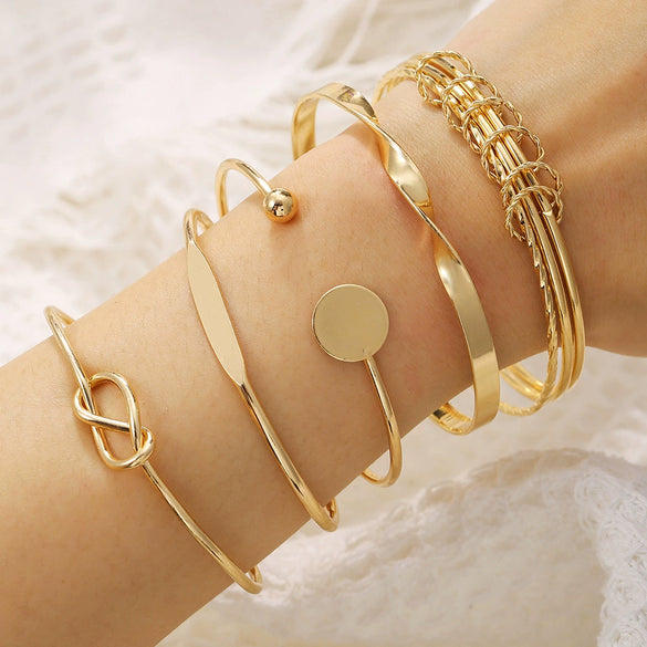 Metal Bohemian Style Vintage Overlapping Open Bracelet With Geometric Pattern And Electroplating For Women And Couple Ferroalloy Material