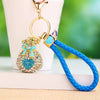Metal Braided Rope Fu Character Rhinestone Keychain For Female As Gift