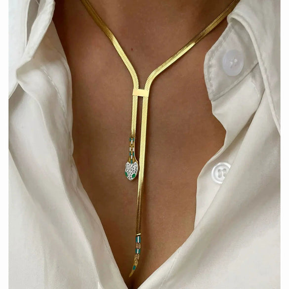 Metal Braided Snake Bone Clavicle Chain Necklace For Women Iron Chain Alloy Animal Pattern Electroplating