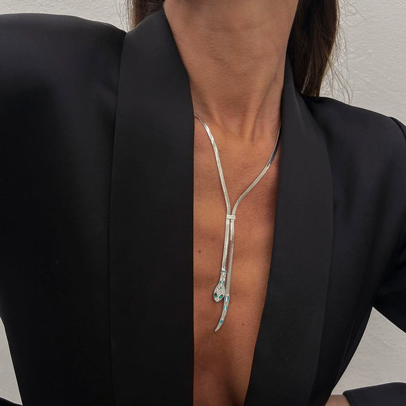 Metal Braided Snake Bone Clavicle Chain Necklace For Women Iron Chain Alloy Animal Pattern Electroplating