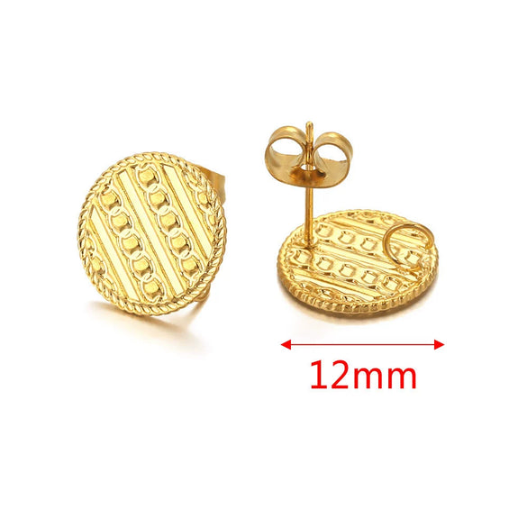 Metal Braided Threaded Round Ring Earring Accessories Gold Plated Handmade With Hirback Pattern