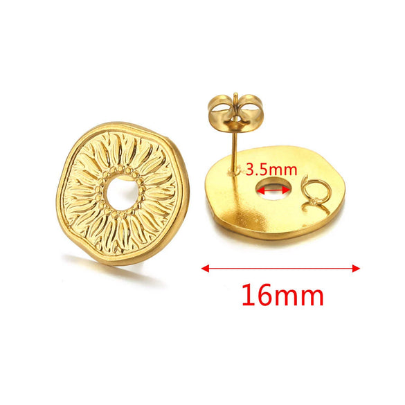 Metal Braided Threaded Round Ring Earring Accessories Gold Plated Handmade With Hirback Pattern