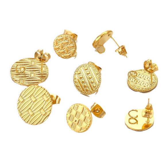 Metal Braided Threaded Round Ring Earring Accessories Gold Plated Handmade With Hirback Pattern