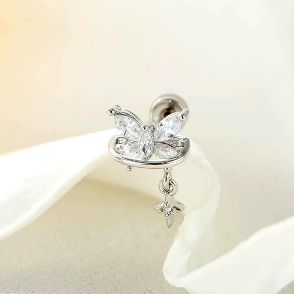 Metal Butterfly Cross Pendant Cartilage Piercing Ear Bone Nail With Zirconia For Women