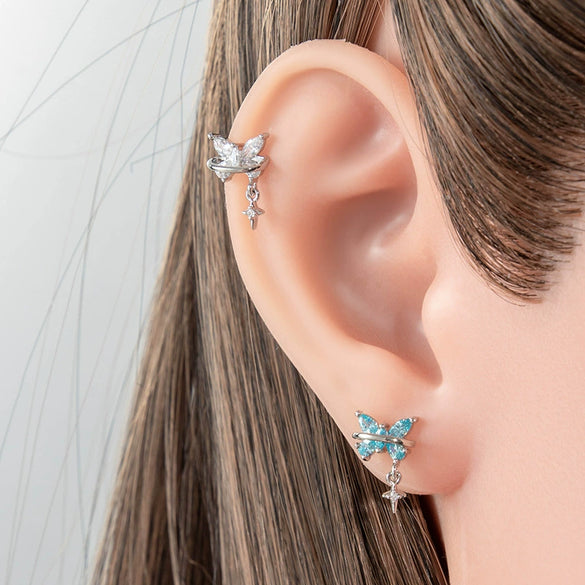 Metal Butterfly Cross Pendant Cartilage Piercing Ear Bone Nail With Zirconia For Women
