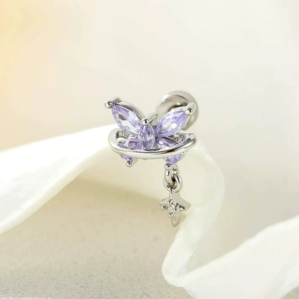 Metal Butterfly Cross Pendant Cartilage Piercing Ear Bone Nail With Zirconia For Women