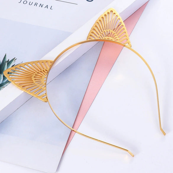 Metal Cat Ear Hairband Headwear For Women Electroplated Animal Style