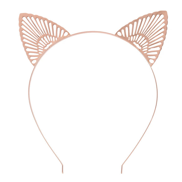 Metal Cat Ear Hairband Headwear For Women Electroplated Animal Style