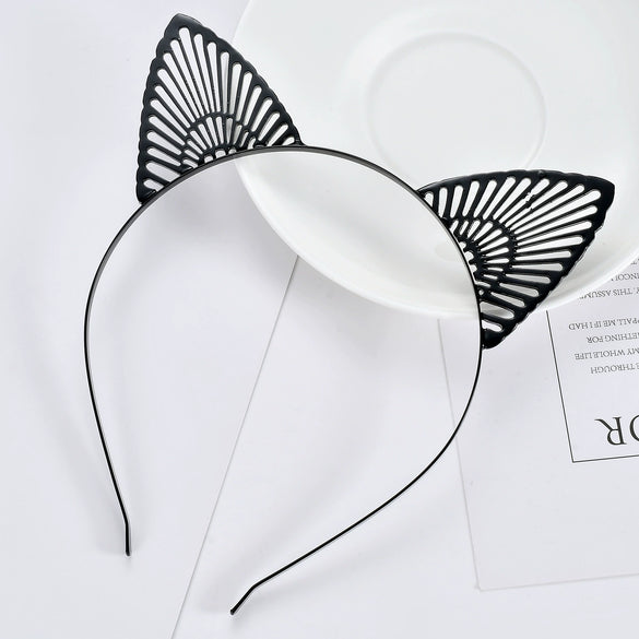 Metal Cat Ear Hairband Headwear For Women Electroplated Animal Style