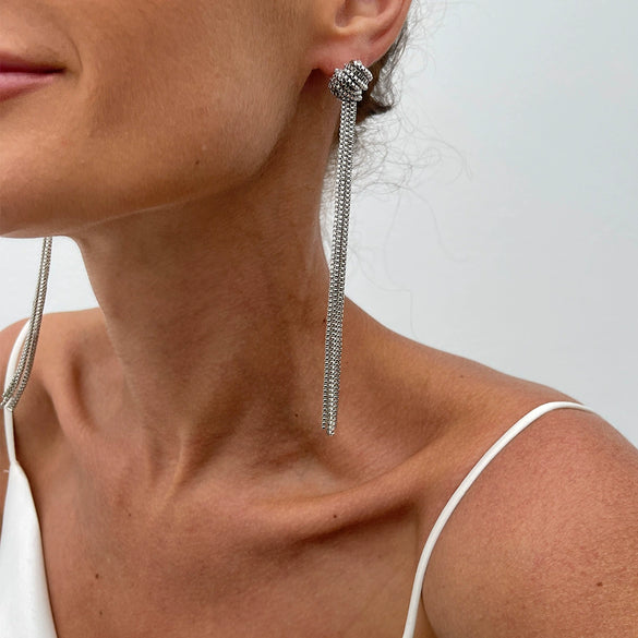 Metal Chain Geometric Knotted Tassel Necklace For Women With Electroplating