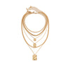 Metal Chain Stacked Necklace With Alloy Geometric Pendant And Snakeskin Pattern For Women