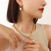 Metal Circle Ear Buckle Freshwater Pearl Pendant Earrings With Titanium Steel And 18K True Gold Plated Electroplated Geometric Style