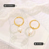 Metal Circle Ear Buckle Freshwater Pearl Pendant Earrings With Titanium Steel And 18K True Gold Plated Electroplated Geometric Style