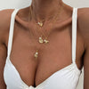 Metal Clavicle Necklace With Conch Shell Imitation Pearl Seahorse Tortoise Animal Zodiac Geometric Electroplated Design