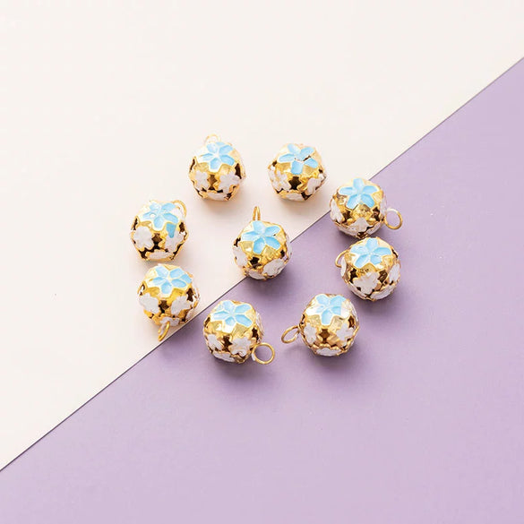 Metal Cloisonne Style Hollow Flower Ball Bell Pendant Handmade Decorative Accessory With Dripping Oil Craft