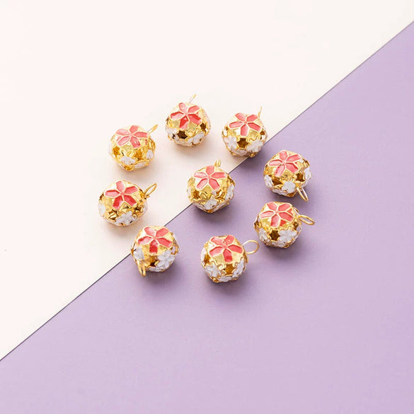 Metal Cloisonne Style Hollow Flower Ball Bell Pendant Handmade Decorative Accessory With Dripping Oil Craft