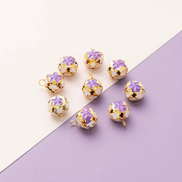 Metal Cloisonne Style Hollow Flower Ball Bell Pendant Handmade Decorative Accessory With Dripping Oil Craft