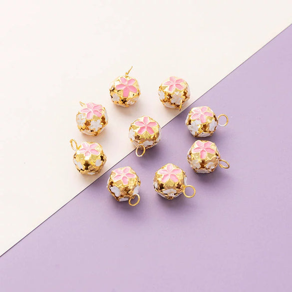 Metal Cloisonne Style Hollow Flower Ball Bell Pendant Handmade Decorative Accessory With Dripping Oil Craft
