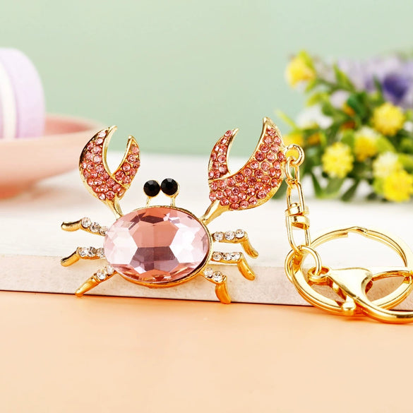 Metal Crab Shaped Keychain With Diamond Encrustment Pastoral Style For Female