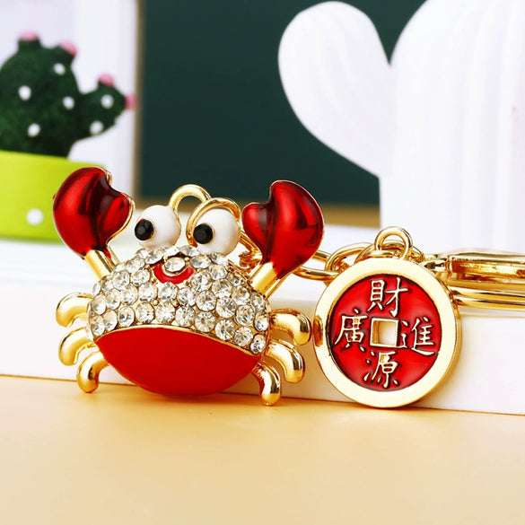 Metal Crab Shaped Keychain With Diamond Encrustment Pastoral Style For Female