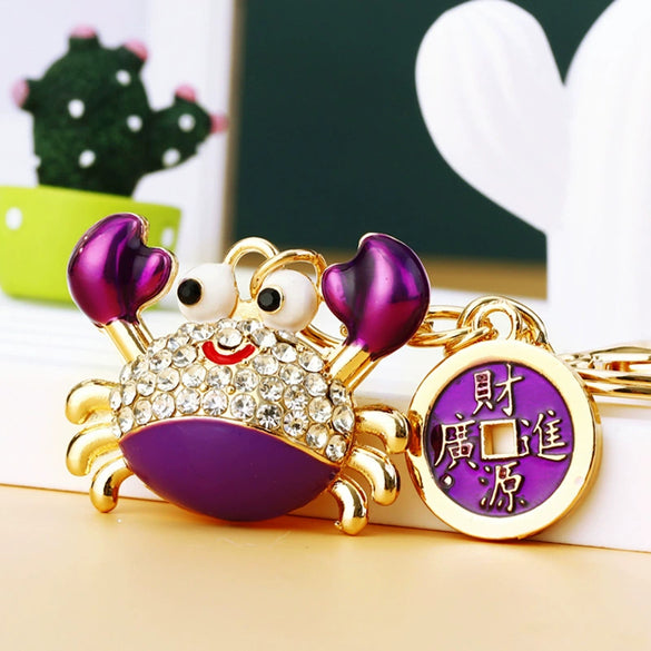 Metal Crab Shaped Keychain With Diamond Encrustment Pastoral Style For Female