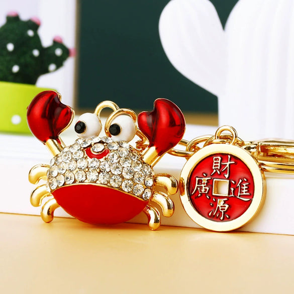 Metal Crab Shaped Keychain With Diamond Encrustment Pastoral Style For Female
