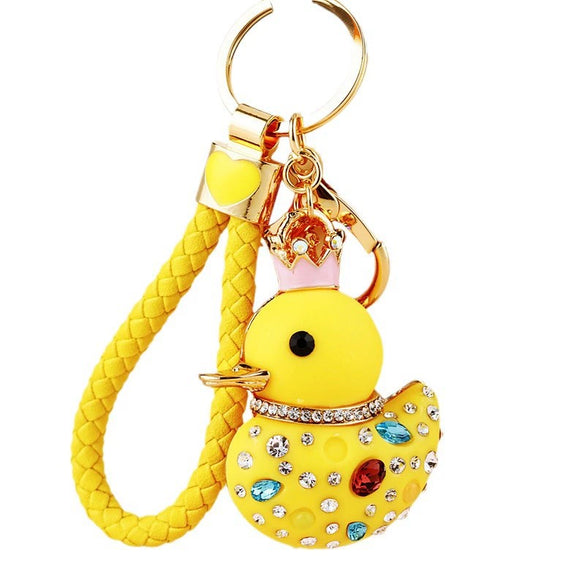 Metal Creative Rhinestone Cute Big Yellow Duck Shape Car Key Chain Women's Bag Pendant