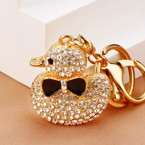 Metal Creative Rhinestone Cute Big Yellow Duck Shape Car Key Chain Women's Bag Pendant