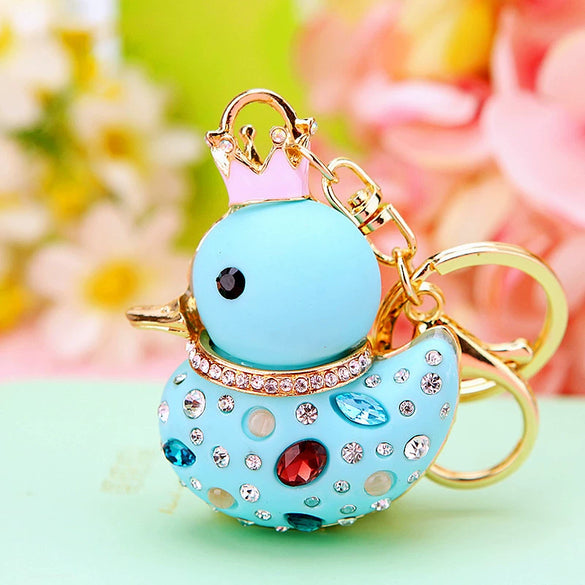 Metal Creative Rhinestone Cute Big Yellow Duck Shape Car Key Chain Women's Bag Pendant