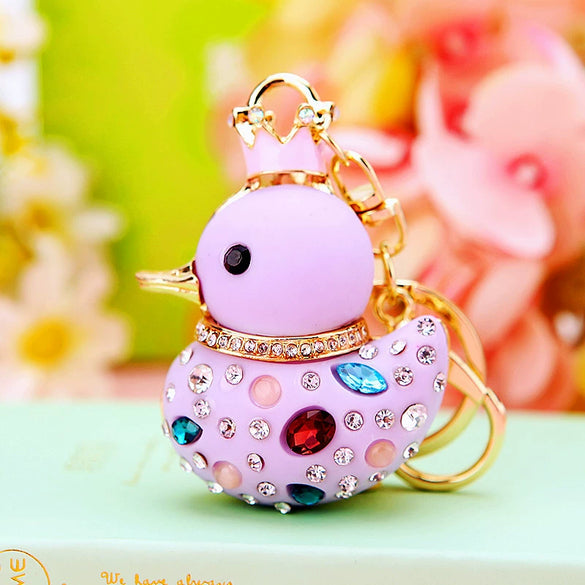 Metal Creative Rhinestone Cute Big Yellow Duck Shape Car Key Chain Women's Bag Pendant