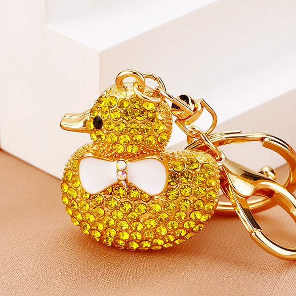 Metal Creative Rhinestone Cute Big Yellow Duck Shape Car Key Chain Women's Bag Pendant