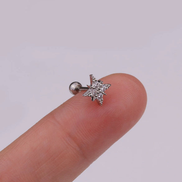 Metal Cross Ear Bone Stud Piercing Screw Earrings With Crown Floral Design Light Luxury Style Electroplated