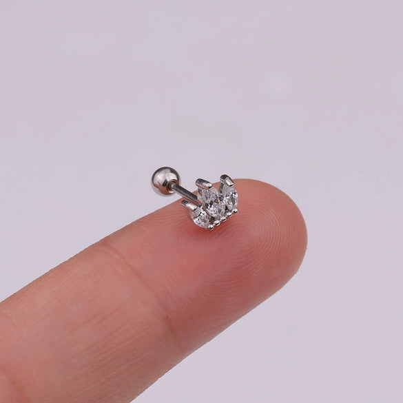 Metal Cross Ear Bone Stud Piercing Screw Earrings With Crown Floral Design Light Luxury Style Electroplated