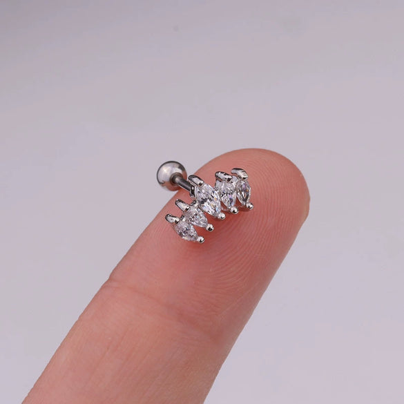 Metal Cross Ear Bone Stud Piercing Screw Earrings With Crown Floral Design Light Luxury Style Electroplated
