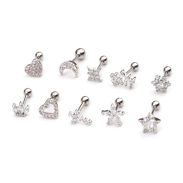 Metal Cross Ear Bone Stud Piercing Screw Earrings With Crown Floral Design Light Luxury Style Electroplated