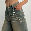 Metal Cross Pendant Pants Chain Punk Style Imitation Pearl Beaded Waist Accessory