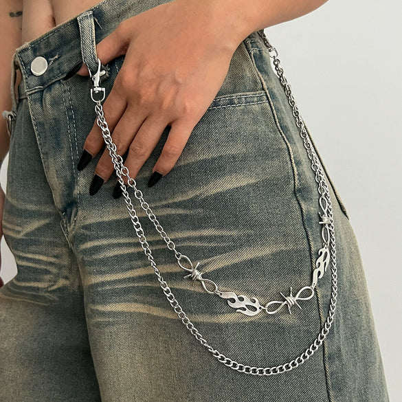 Metal Cross Pendant Pants Chain Punk Style Imitation Pearl Beaded Waist Accessory