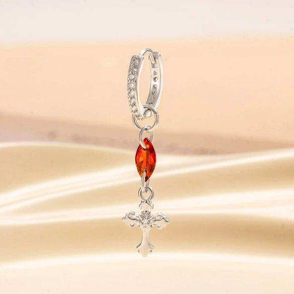 Metal Cross Pendant Tassel Earrings With Zirconia For Women
