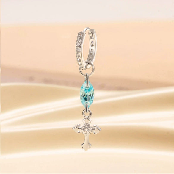 Metal Cross Pendant Tassel Earrings With Zirconia For Women